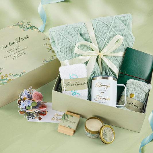 EVERMOW Green Women's Day Gift Basket, Unique Birthday Gift Box for Her , Thinking of You, Self Care Spa Package