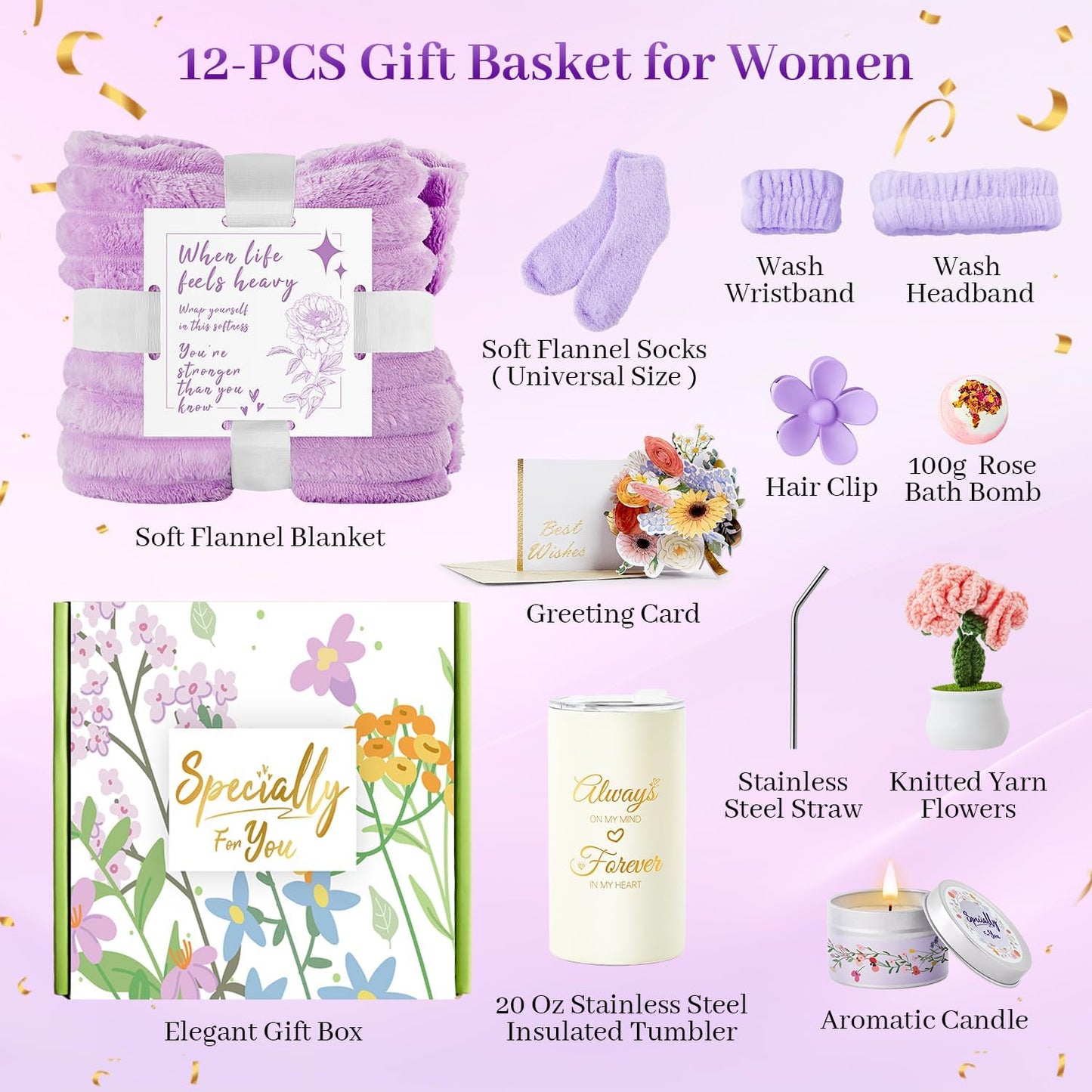 EVERMOW  Purple Mothers Day Gifts , Relaxing Spa Gift Baskets, Thinking of You Gifts for Mom, Wife, Sister, Best Friend