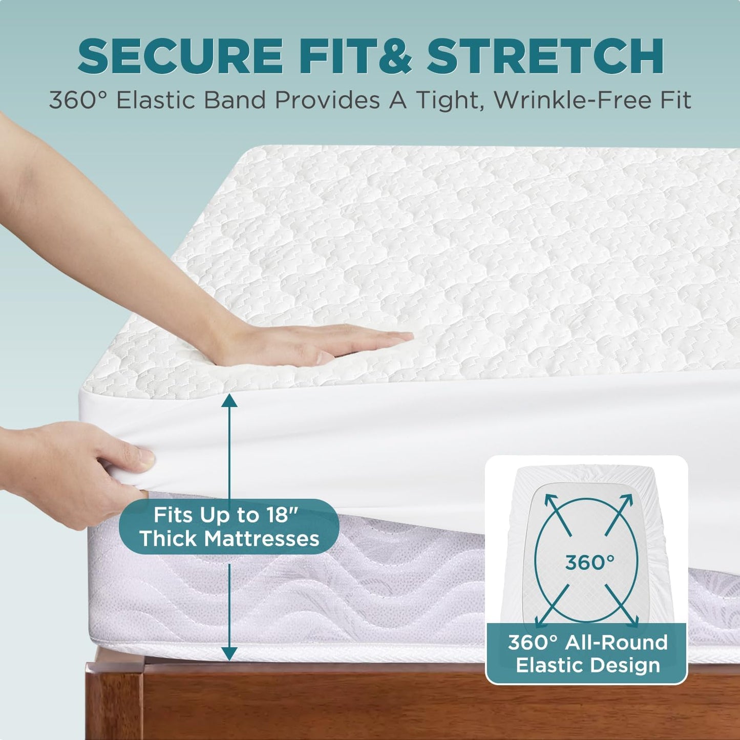 Queen 5-Sided Waterproof Mattress Protector, Quilted Bamboo Rayon Mattress Cover